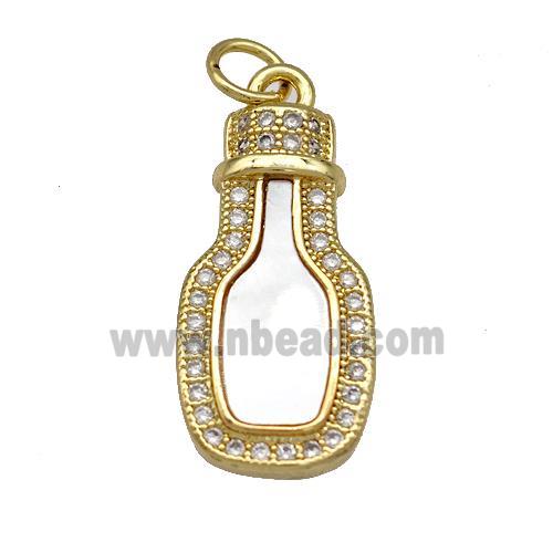 Copper Wine Bottles Charms Pendant Pave Shell Zirconia 18K Gold Plated