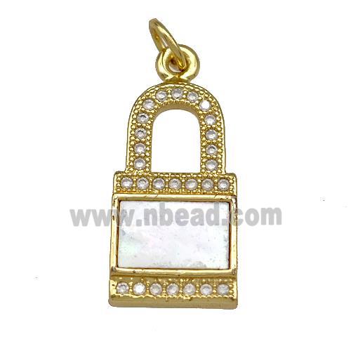 Copper Lock Pendant Pave Shell Zirconia 18K Gold Plated