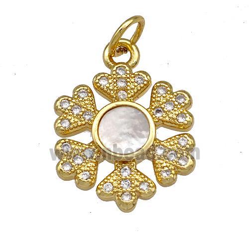 Copper Snowflake Charms Pendant Pave Shell Zirconia 18K Gold Plated
