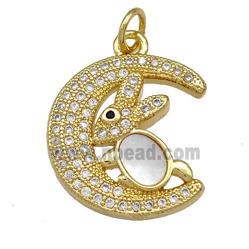 Copper Moon Rabbit Charms Pendant Pave Shell Zirconia 18K Gold Plated