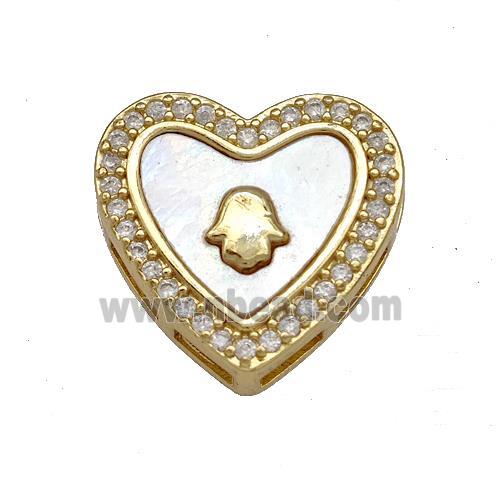 Copper Heart Beads Pave Shell Zircon Hand 18K Gold Plated