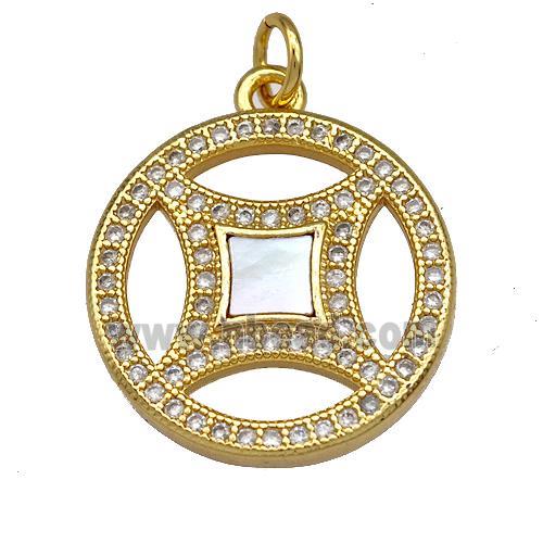 Copper Circle Pendant Pave Shell Zircon 18K Gold Plated