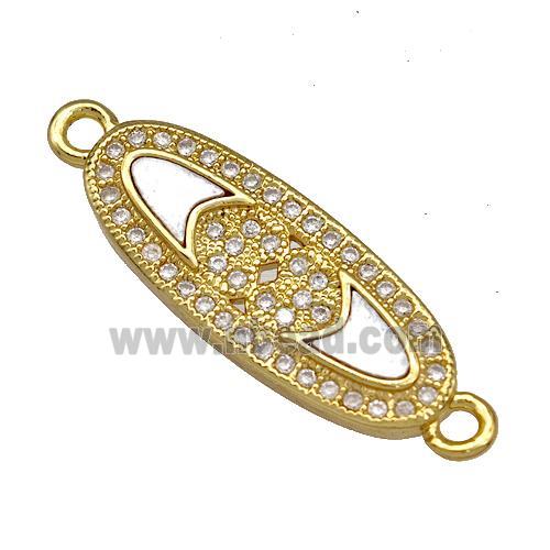 Copper Oval Connector Pave Shell Zirconia 18K Gold Plated