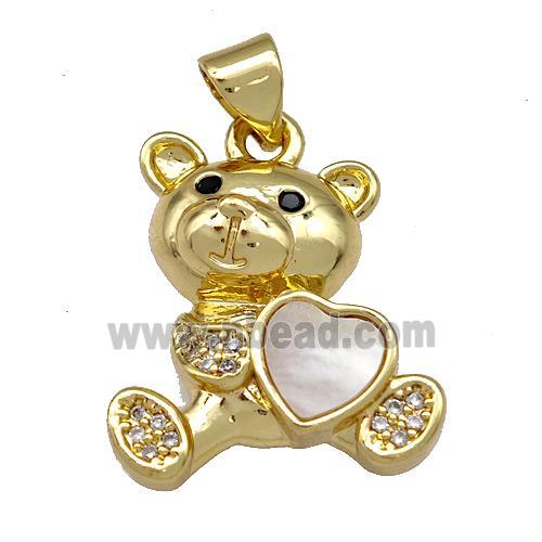 Copper Bear Pendant Pave Shell Zirconia 18K Gold Plated