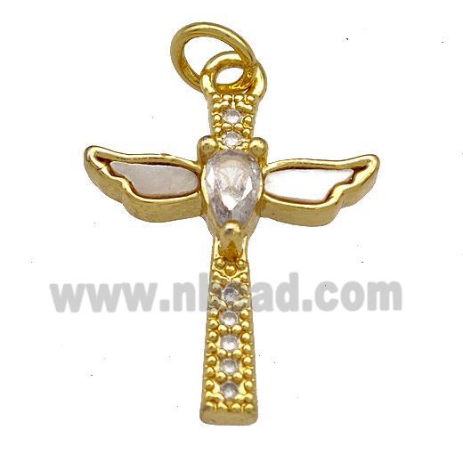 Copper Angel Wings Pendant Pave Shell Zirconia 18K Gold Plated