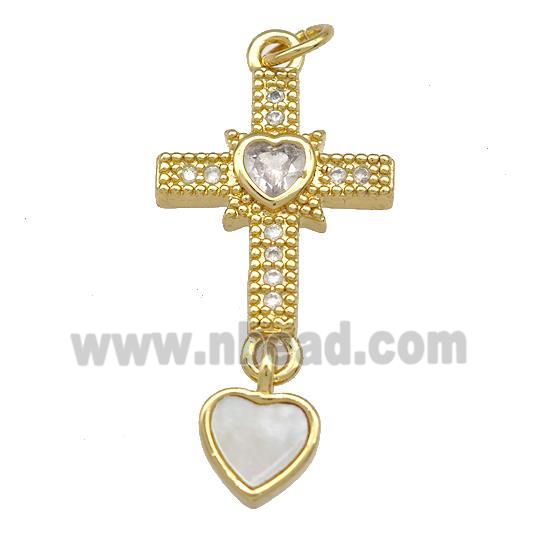 Copper Cross Pendant Pave Shell Zircon 18K Gold pLated