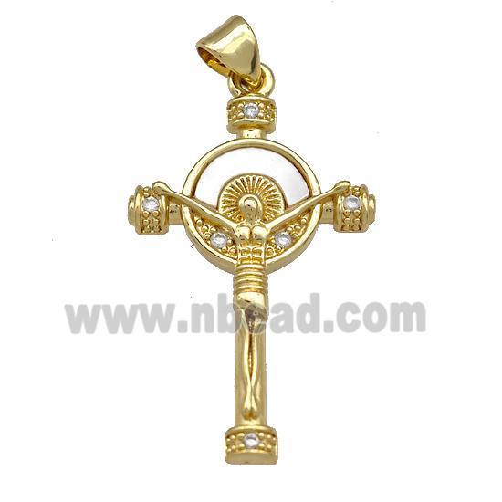 Virgin Mary Charms Copper Religious Pendant Pave Shell Zirconia 18K Gold Plated