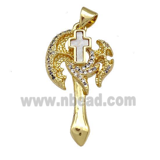 Axe Charms Copper Pendant Pave Shell Zircon 18K Gold Plated