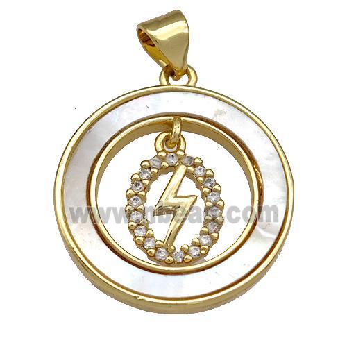 Copper Circle Pendant Pave Shell Zircon Lightning 18K Gold Plated