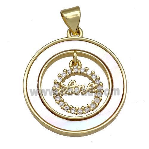 Copper Circle Pendant Pave Shell Zircon Love 18K Gold Plated