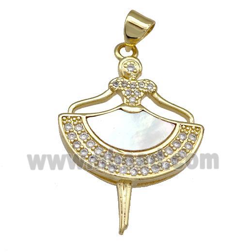 Copper Girls Charms Pendant Pave Shell Zircon Dancer 18K Gold Plated