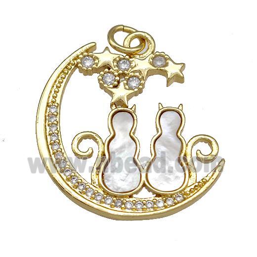 Copper Moon Pendant Pave Shell Zircon Rabbit 18K Gold Plated