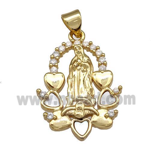 Copper Jesus Charms Pendant Pave Shell Zircon Religious 18K Gold Plated