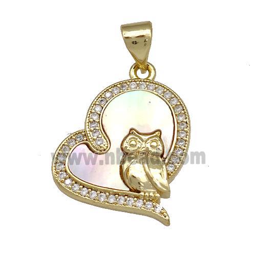 Copper Heart Pendant Pave Shell Zircon Owl Charms 18K Gold Plated