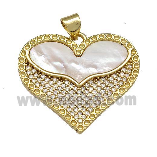 Copper Heart Pendant Paved Shell Zircon 18K Gold Plated