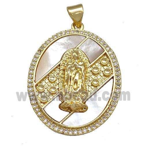 Jesus Charms Copper Pendant Pave Shell Zircon 18K Gold Plated