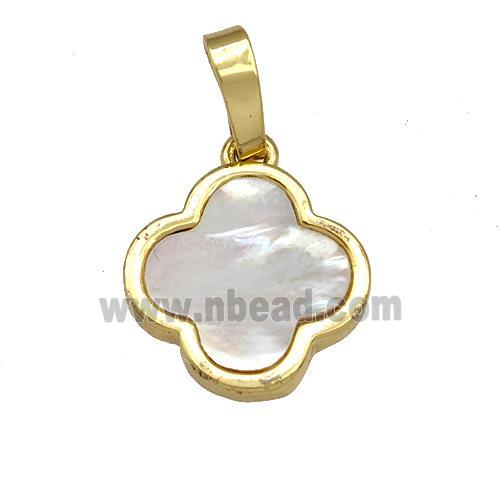 Copper Clover Pendant Pave Shell 18K Gold Plated