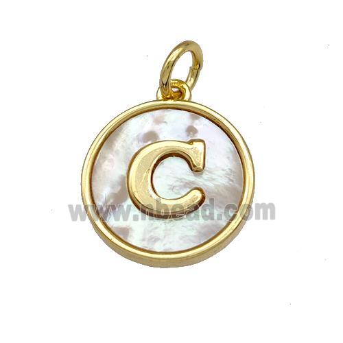 Copper Circle Pendant Pave Shell Letter-C 18K Gold Plated