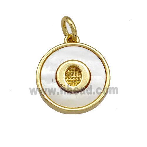 Copper Circle Pendant Pave Shell Letter-O 18K Gold Plated
