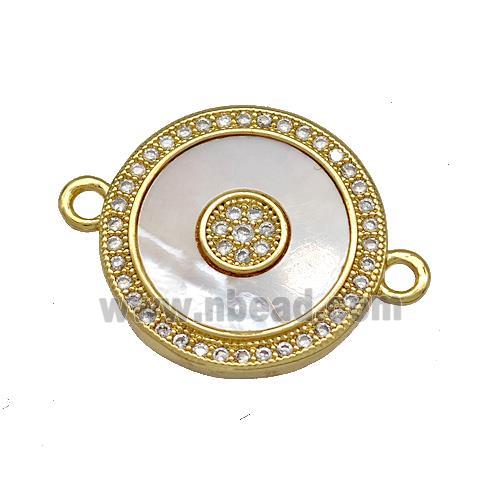 Copper Circle Connector Pave Shell Zircon 18K Gold Plated