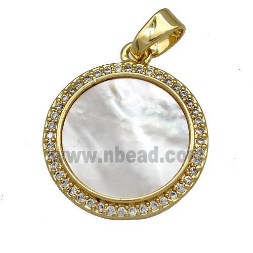 Copper Circle Pendant Pave Shell Zircon 18K Gold Plated