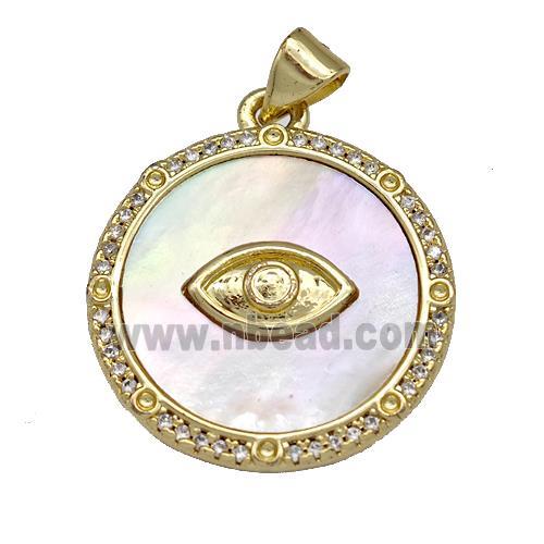 Copper Circle Pendant Pave Shell Zircon Eye 18K Gold Plated
