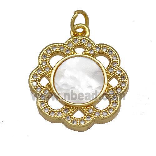 Copper Flower Pendant Pave Shell Zircon 18K Gold Plated