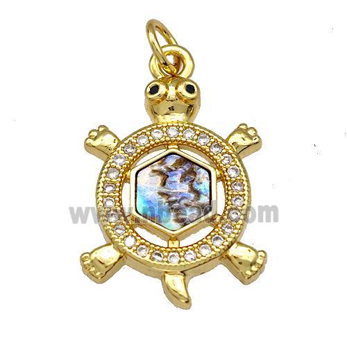 Copper Tortoise Charms Pendant Pave Abalone Shell Zircon 18K Gold Plated