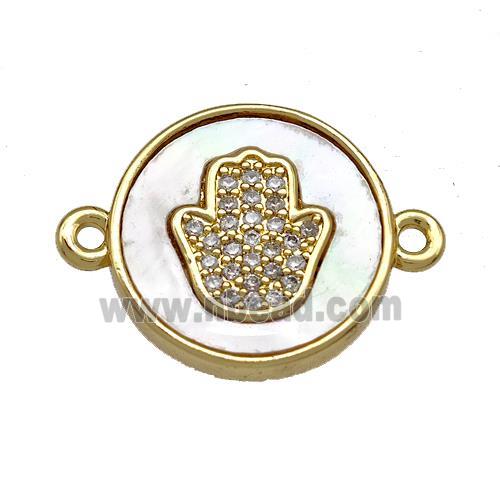 Copper Circle Connector Pave Shell Zircon Hamsahand 18K Gold Plated