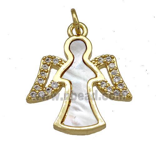 Copper Fairy Charms Pendant Pave Shell Zircon Angel Wings 18K Gold Plated