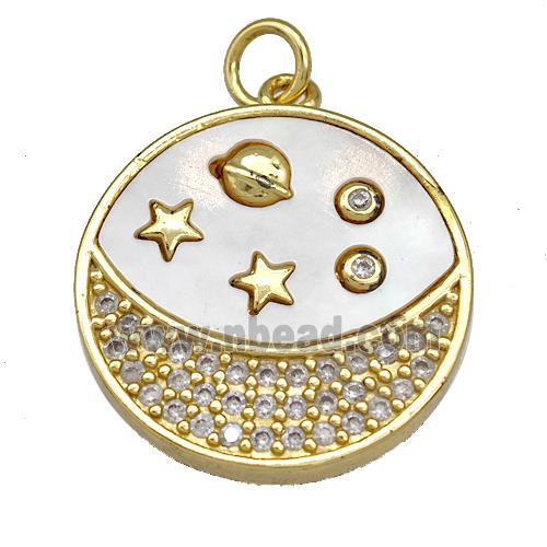 Copper Moon Pendant Pave Shell Zircon Planet 18K Gold Plated