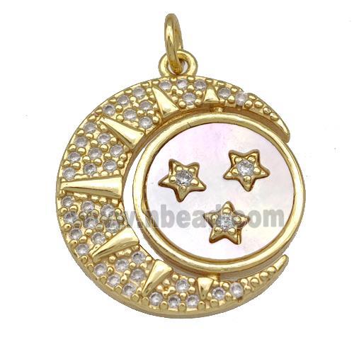 Copper Moon Pendant Pave Shell Zircon 18K Gold Plated