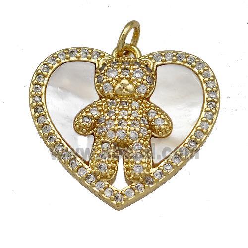 Copper Bear Charms Pendant Pave Shell Zircon Heart 18K Gold Plated