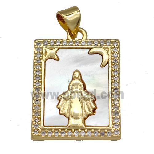 Copper Tarot Card Pendant Pave Zircon Mary 18K Gold Plated