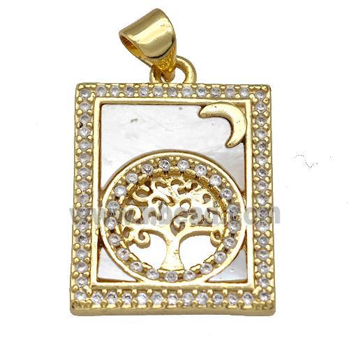 Copper Tarot Card Pendant Pave Zircon Tree Of Life 18K Gold Plated