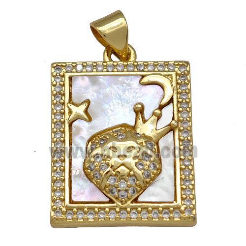 Copper Tarot Card Pendant Pave Zircon Crown 18K Gold Plated