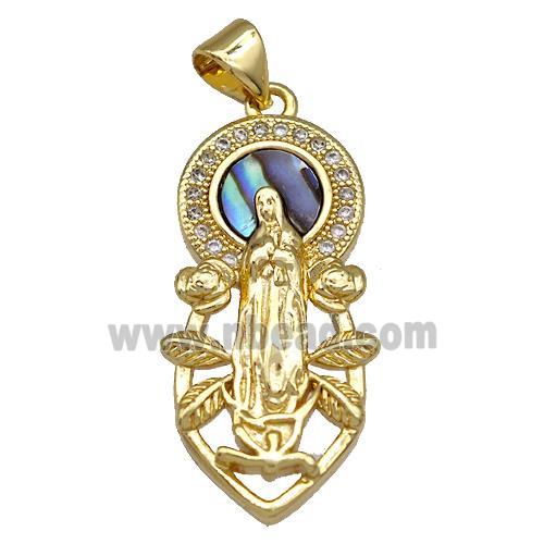 Jesus Charms Copper Pendant Pave Abalone Shell Zircon 18K Gold Plated