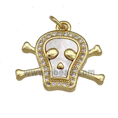 Copper Skull Charms Pendant Pave Shell Zircon 18K Gold Plated