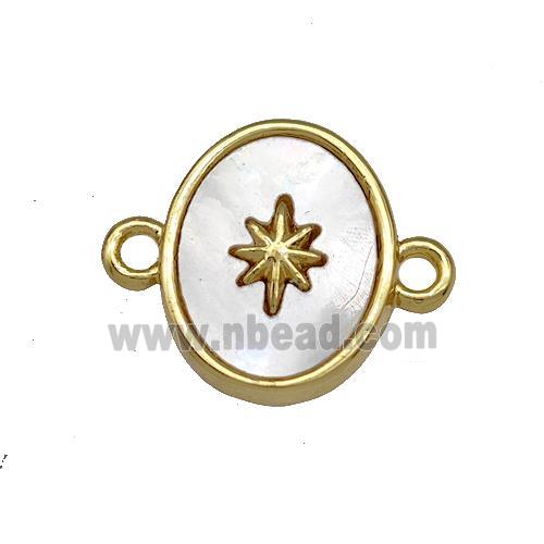 Copper Oval Connector Pave Shell Star 18K Gold Plated