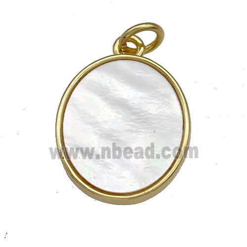 Copper Oval Pendant Pave Shell 18K Gold Plated