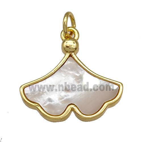 Copper Leaf Pendant Pave Shell 18K Gold Plated