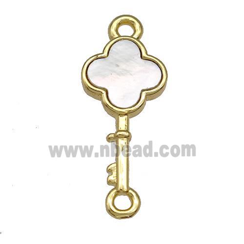 Copper Key Charms Pendant Pave Shell 18K Gold Plated