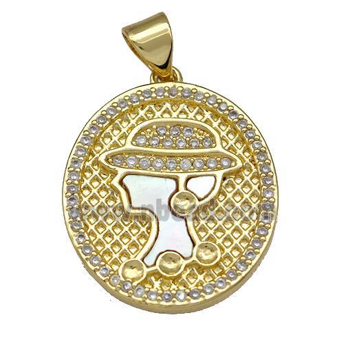 Lady Charms Copper Oval Pendant Pave Shell Zirconia 18K Gold Plated
