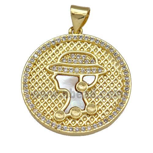 Lady Charms Copper Circle Pendant Pave Shell Zirconia 18K Gold Plated