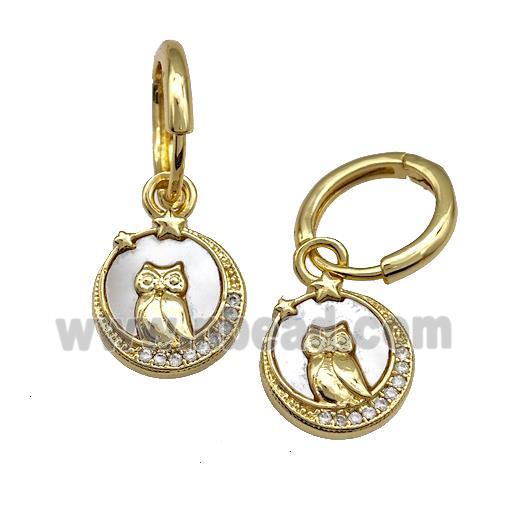 Copper Owl Hoop Earrings Pave Shell Zirconia 18K Gold Plated