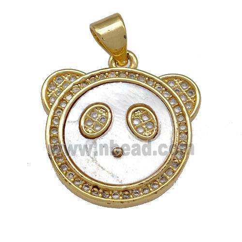 Panda Charms Copper Pendant Pave Shell Zirconia 18K Gold Plated