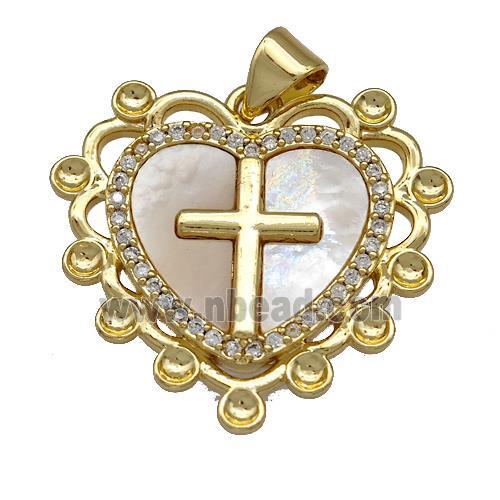 Copper Heart Pendant Pave Shell Zirconia Cross 18K Gold Plated