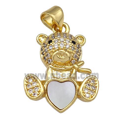 Copper Bear Charms Pendant Pave Shell Zirconia 18K Gold Plated