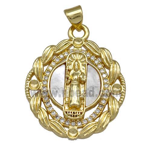 Jesus Charms Copper Pendant Pave Shell Zirconia Religious 18K Gold Plated