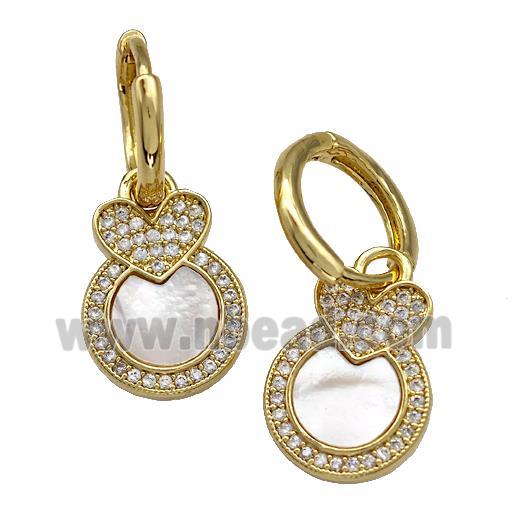 Copper Heart Hoop Earrings Pave Shell Zirconia 18K Gold Plated
